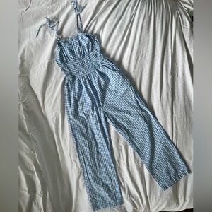 Cotton Gingham Jumpsuit | Medium | Blue